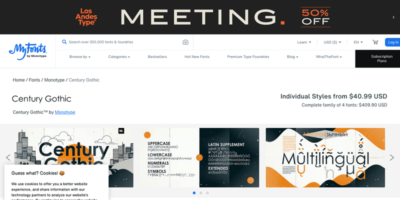 Century Gothic font specimen from official website