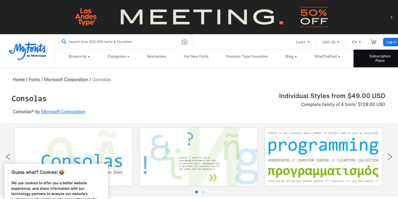 Consolas font specimen from official website