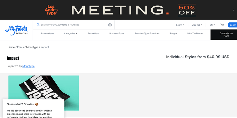 Impact font specimen from official website