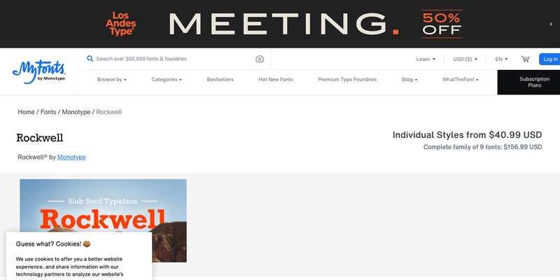 Rockwell font specimen from official website