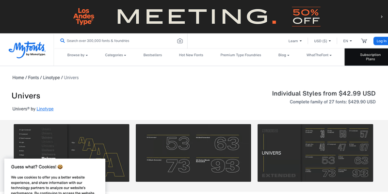 Univers font specimen from official website